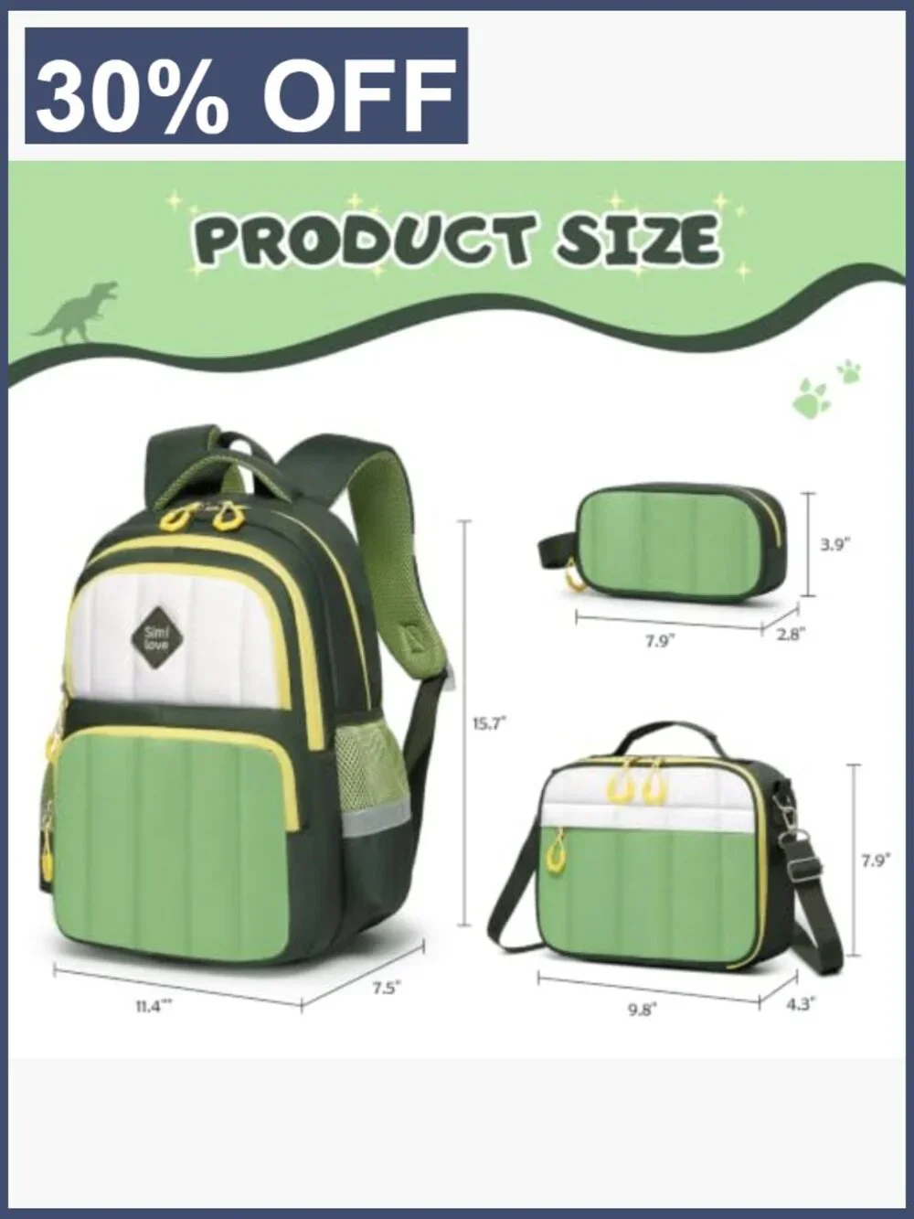 3PCS Boys Backpack Set with Lunch Box & Pencil Pouch, 15.7in Large Quilted